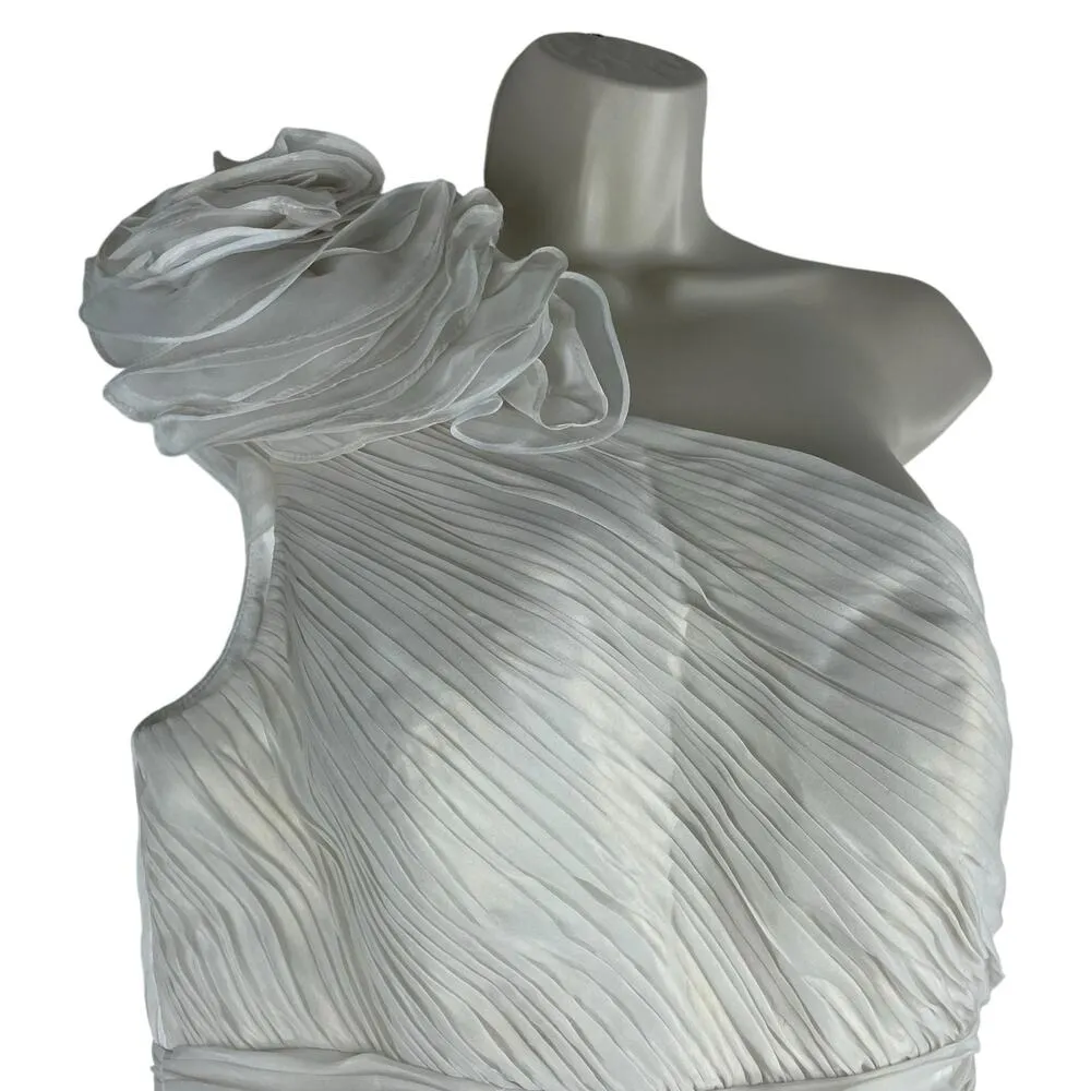 Mac Duggal Rosette One Shoulder Tea Length Dress White Size 12 - Image 11