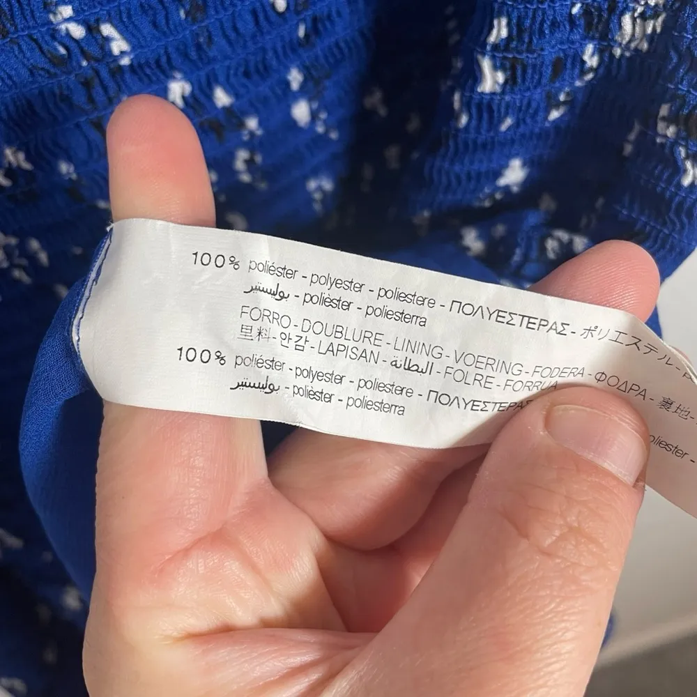 Zara Smocked Floral Bodycon Off the Shoulder Mini Dress in Blue/White Size S - Image 7