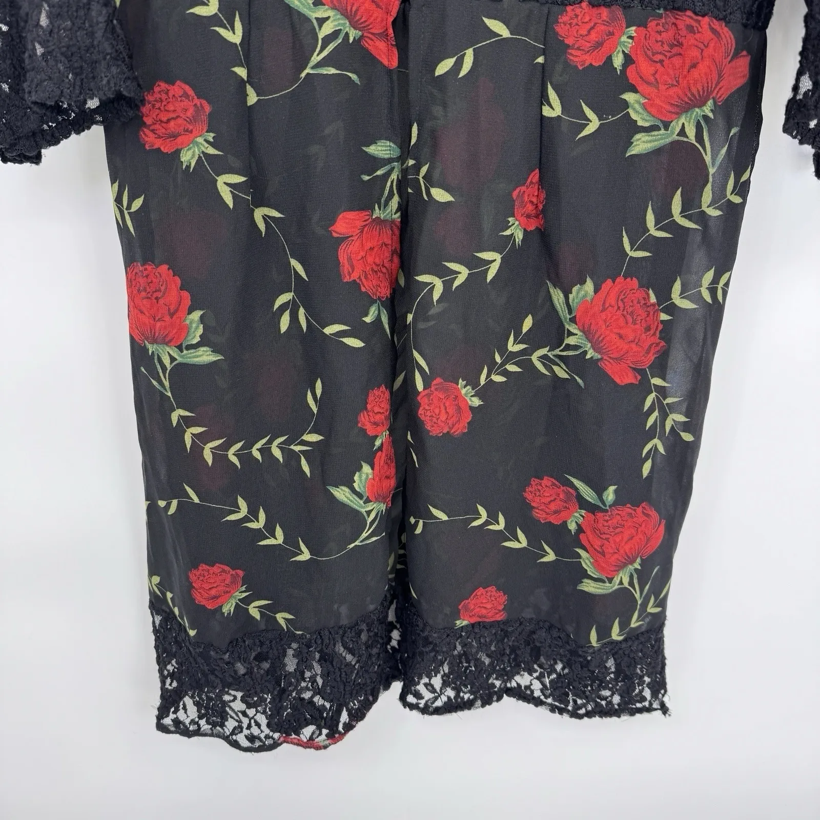 Live 4 Truth Kimono Womens L Black Red Rose Lace Dark Romantic Vamp Whimsigoth - Image 3