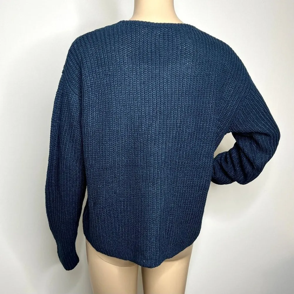 Lulus Blue Cable Knit V-Neck Sweater - Image 3