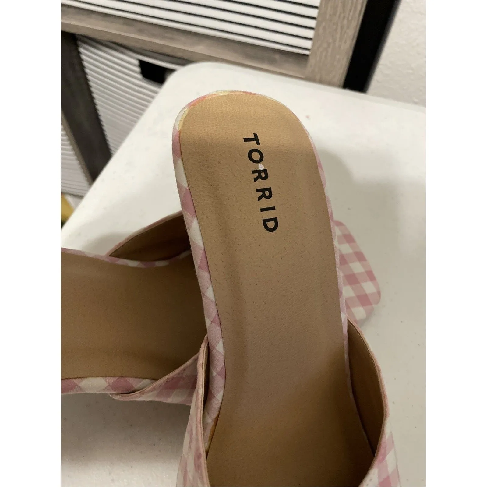 New Torrid Pink & White Gingham Square Toe Mule - Image 2