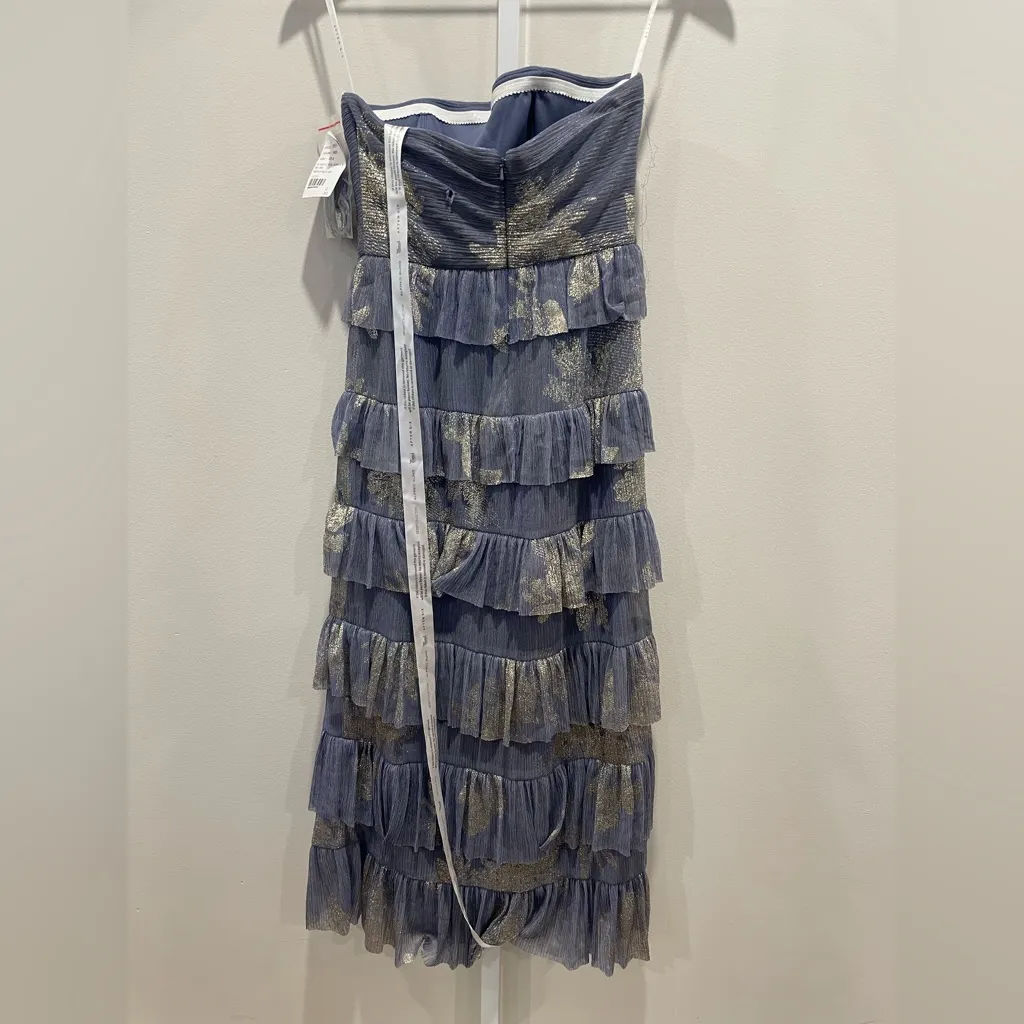 After Six Ruffle Tiered‎ Skirt Metallic Pleated Midi Dress Size XS - Image 11
