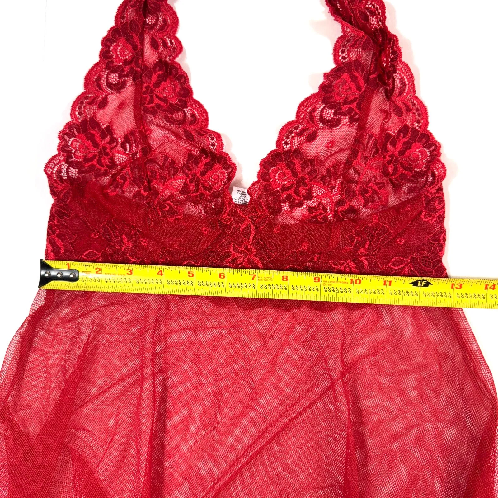 Victoria's Secret Red Lace Halter Mesh Babydoll Chemise Sz Small‎ Sheer 2006 Y2K - Image 8