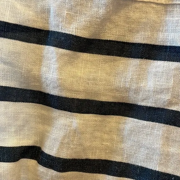 ZARA‎ Women’s V-Neck Nautical Blue & White Strip Tunic Linen Gold Accent Buttons - Image 10