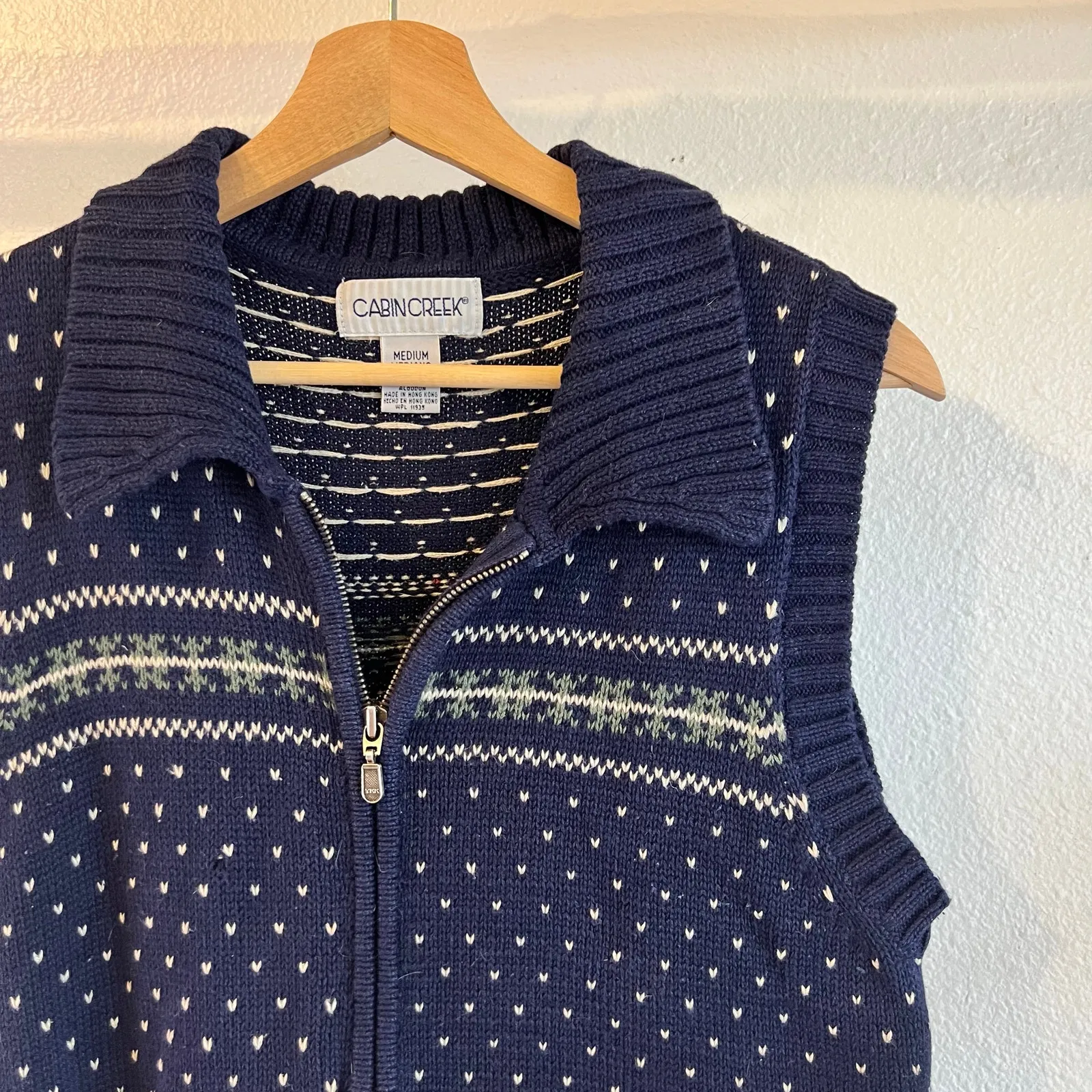 Vintage 90s Cabin Creek Cotton Blend Zip Up Sweater Vest Size Medium - Image 2