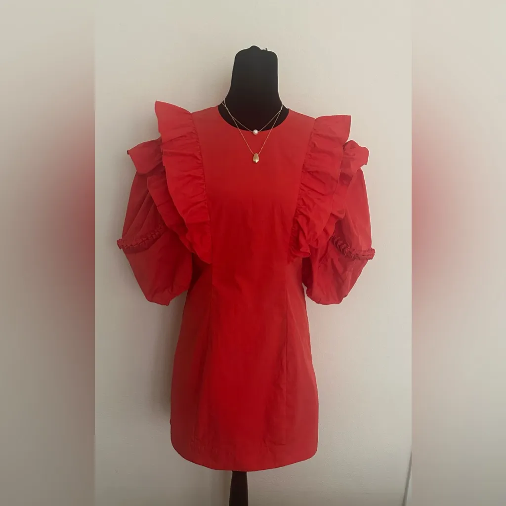 RHODE Vibrant Orange Ruffle Mini Dress Size M - Image 4