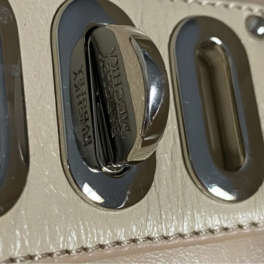 Badgley Mischka Satchel Purse Handbag Beige Tan Leather Large Bag EUC - Image 4