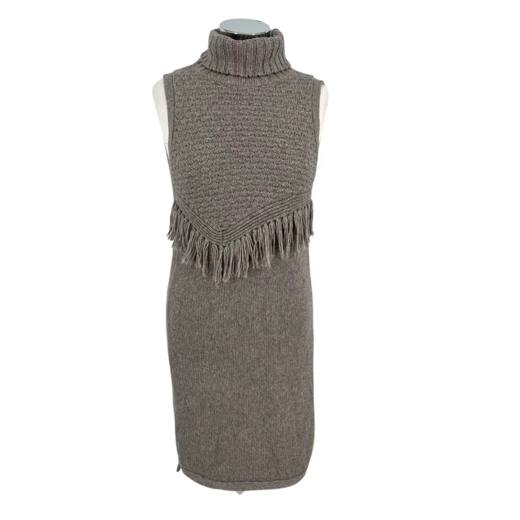 Nomad Morgan Carper Sleeveless Fringe Turtleneck Sweater Dress Gray Size Small - Image 13