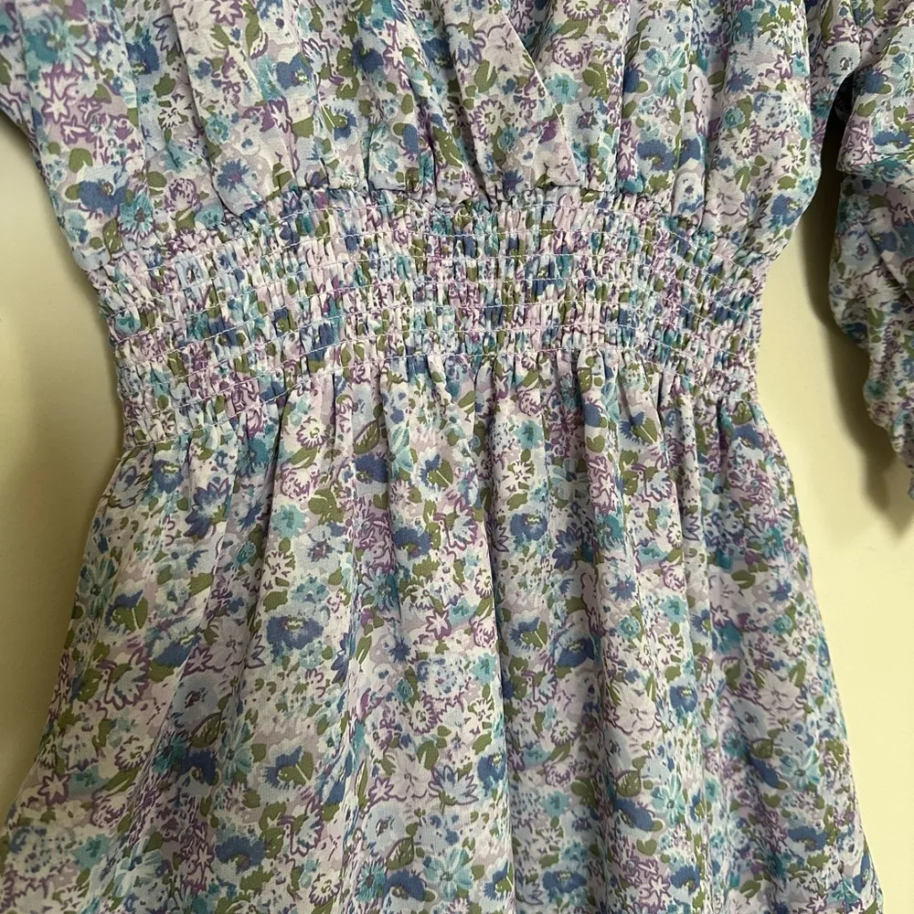 Lush Ruched Sleeve Floral V Neck Mini Dress - Image 4