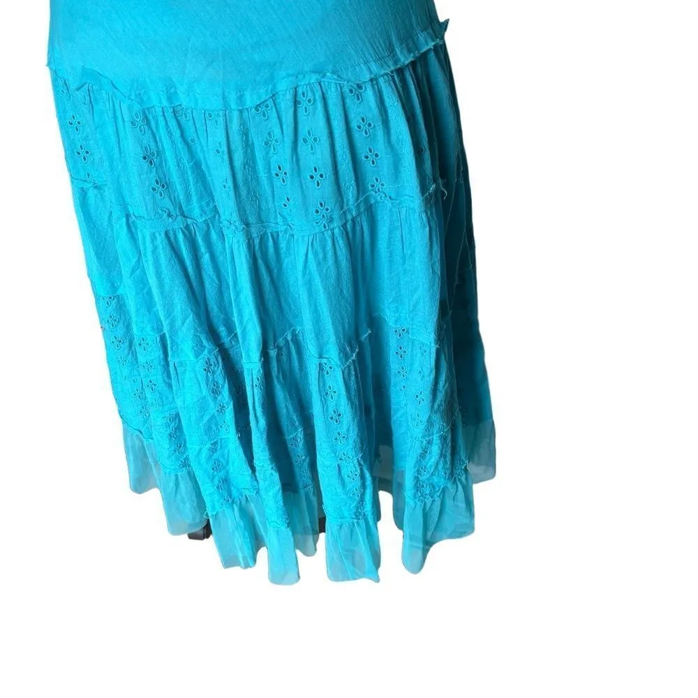 Connected Apparel Dress Medium Aqua Sundress Tiered Eyelet Mesh Fairy Boho Y2K - Image 3