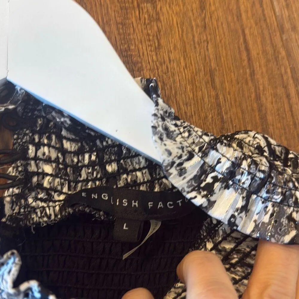 English factory metallic smocked snake print long sleeve dress - Image 5