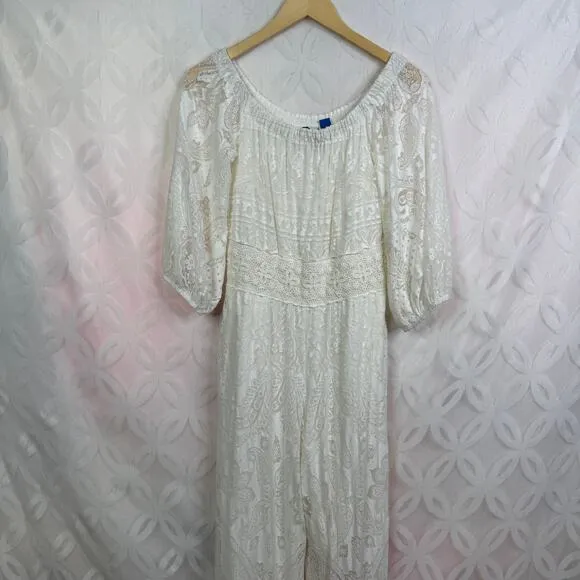 Farm Rio Elliot Off The‎ Shoulder Lace Cream Boho Jumpsuit Size XS - Image 8