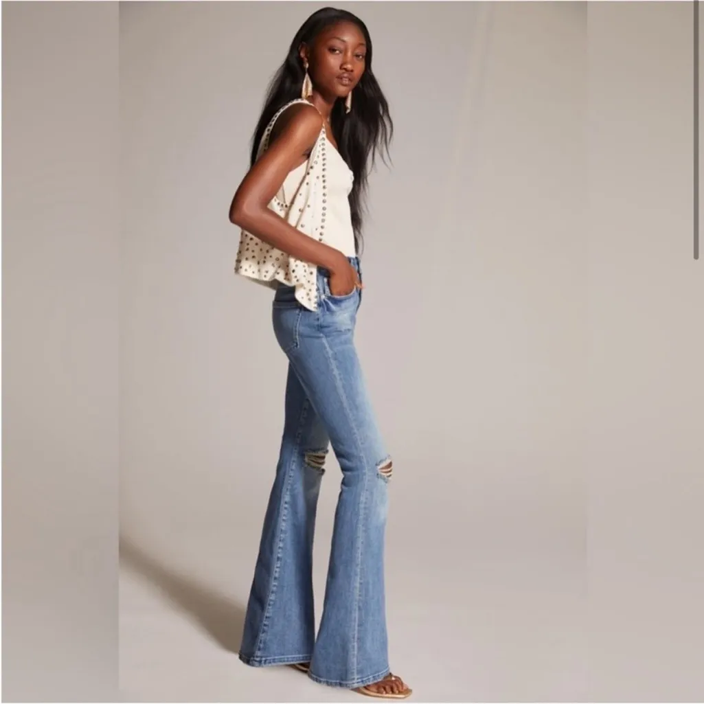 Pilcro Anthropologie The Icon High Waist Distressed Denim Flare Jeans Size 28 - Image 2