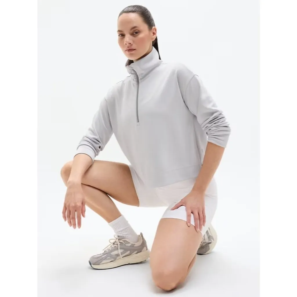 New Athleta M Seasoft Quarter Zip Sweatshirt Quartz Grey Medium - Image 3