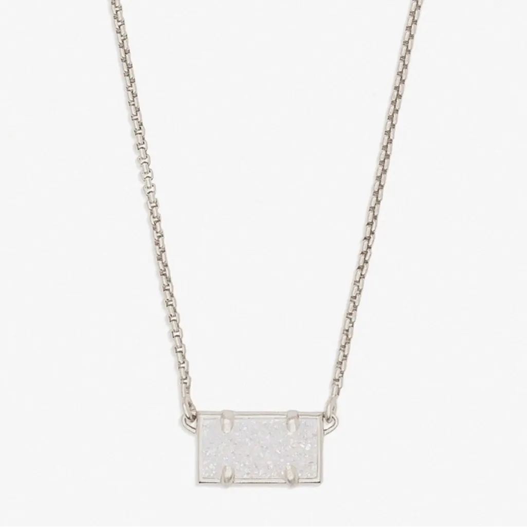 Kendra Scott Pattie Iridescent White Drusy Pendant Necklace Silver Tone Chain - Image 2