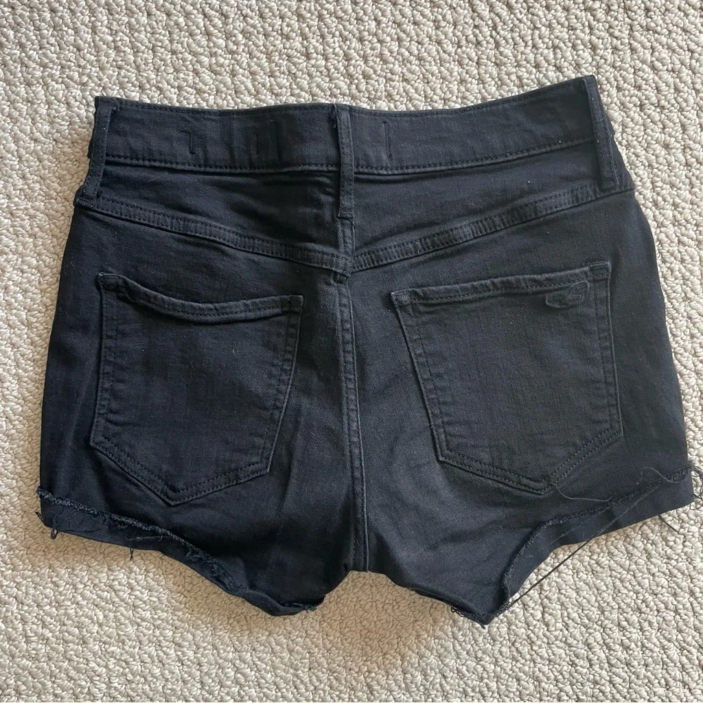 Hollister Advanced Stretch High Rise Short Short Black Denim Rolled Hem 26 - Image 4