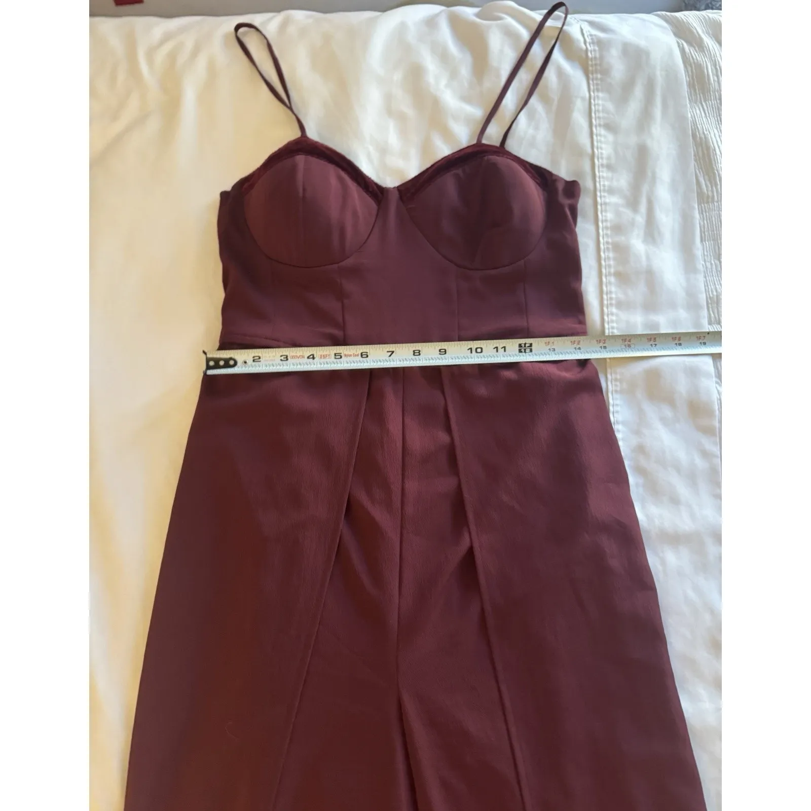 BOG Collective Burgundy Wide Leg Jumpsuit Sweetheart Neckline Fancy XL Holiday Red - Image 5