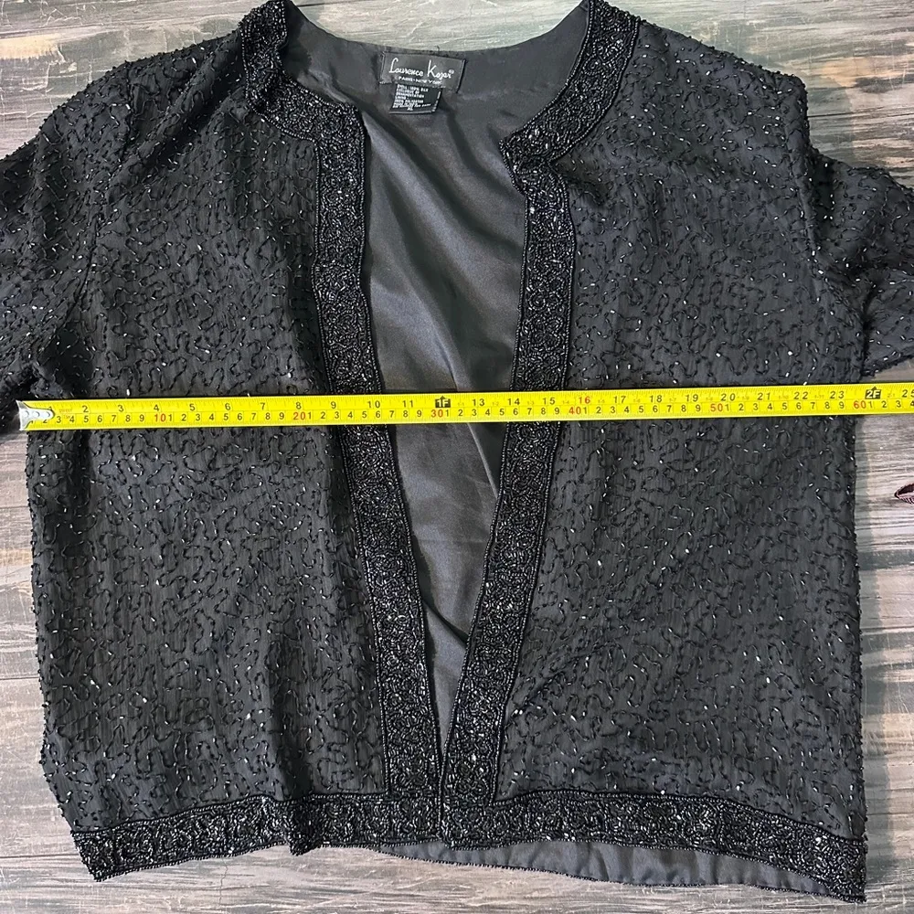 VTG Lawrence Kazar Black Floral Beaded Sequin 100% Silk Evening Jacket XL, Lined - Image 11