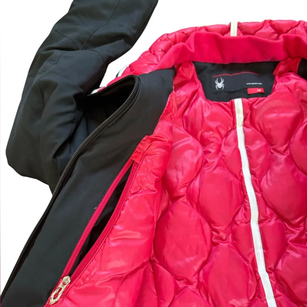 Spyder Duck Down Winter Jacket Black Shell Pink Interior Womens Size 10 Medium - Image 8