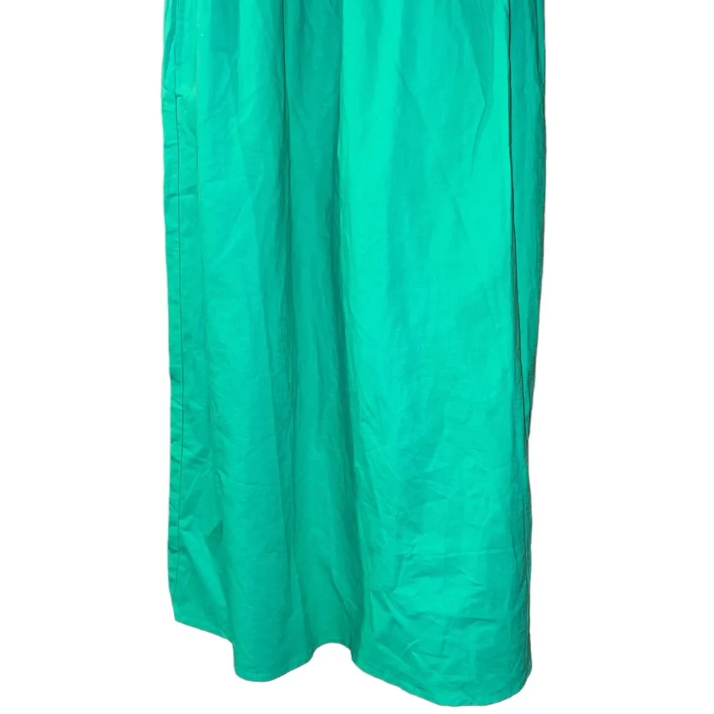 Never Fully Dressed Dress Womens 8 Green Tie Shoulder Shirred Smocked Midi ASOS - Image 3