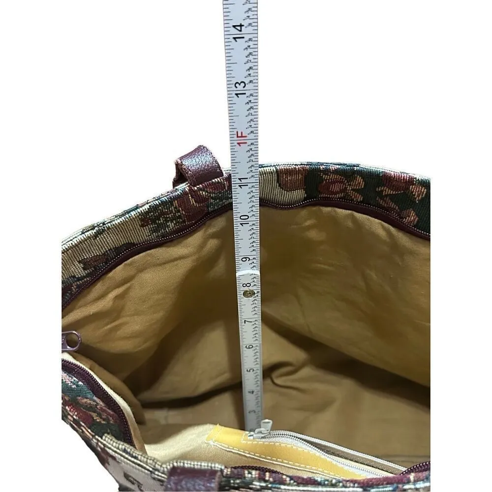 Orvis Christmas handbag tote woven fabric tapestry leather straps - Image 8