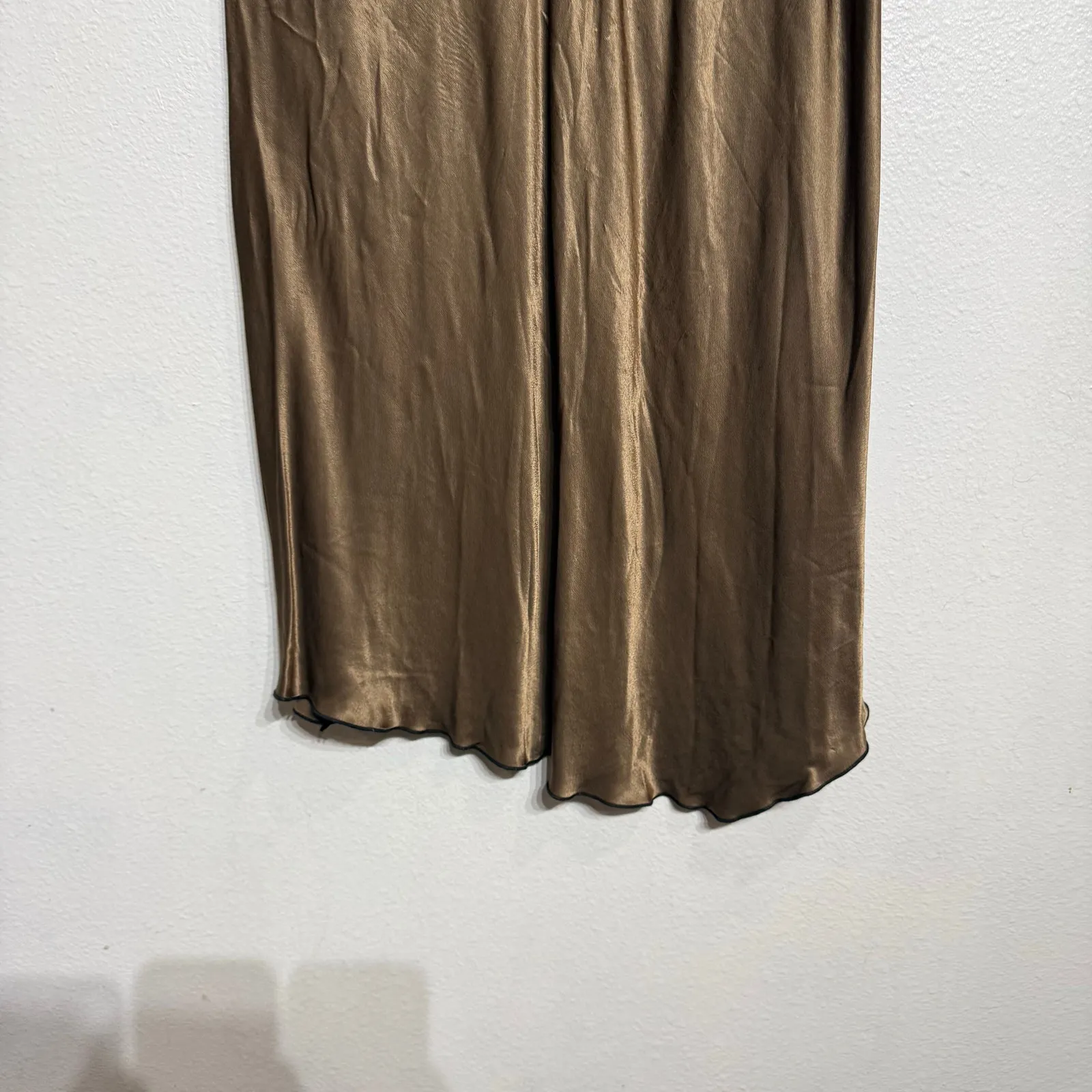 Rails Jaded Peat Moss Brown Satin Side Slit Asymmetrical Slip Skirt Sz M - Image 9