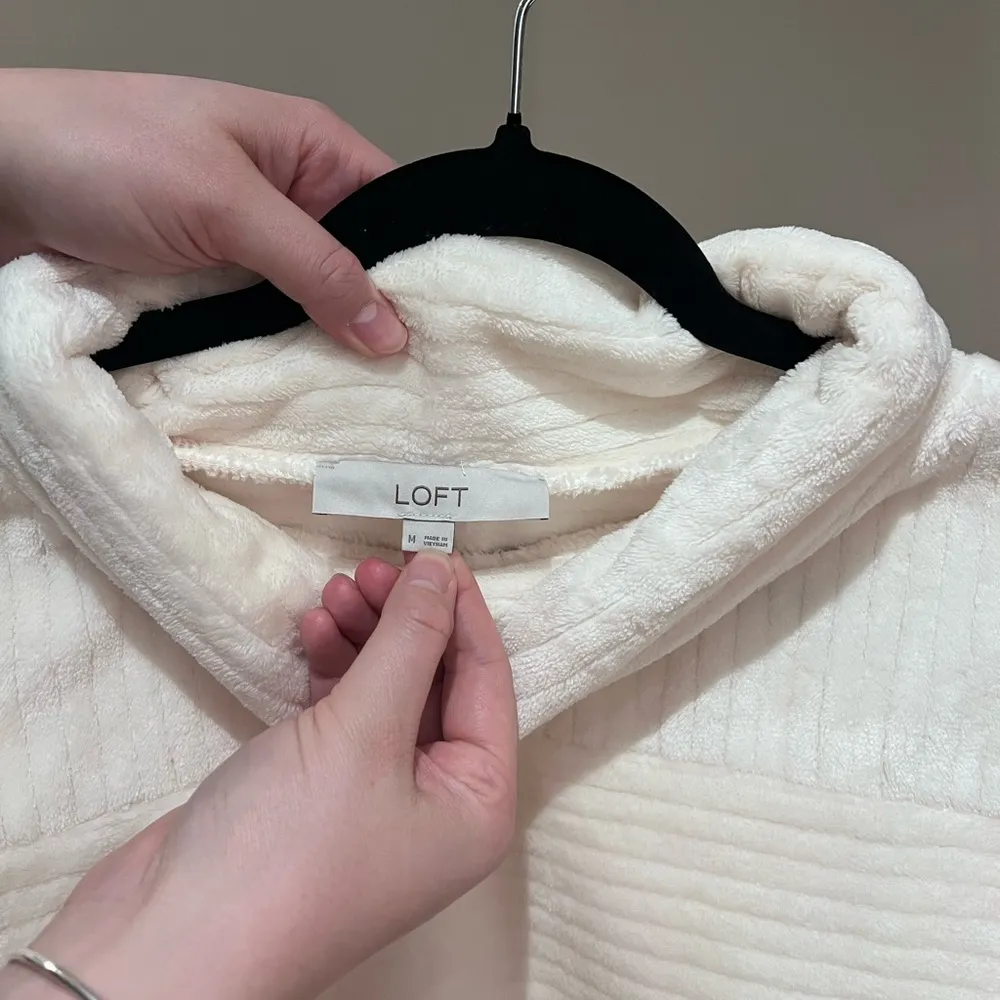 LOFT Striped Velour Mock Neck Sweater in Cream - Image 6