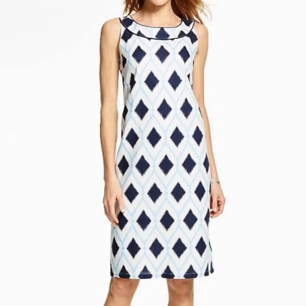 Talbots Petite Linen Blend Audrey Shift‎ Dress Geometric 6P Vacation Nautical - Image 2