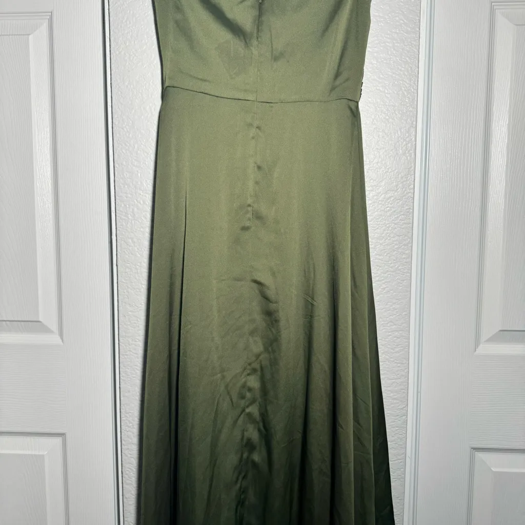 Dessy Collection • Formal Gown • Olive Green • 2R • Off Shoulder • Bridesmaid Size 2 - Image 6
