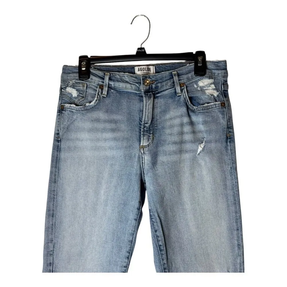 Agolde Jeans Women 29 Blue Light Wash Sophie Cropped Chewed Hem Distressed Retro - Image 5