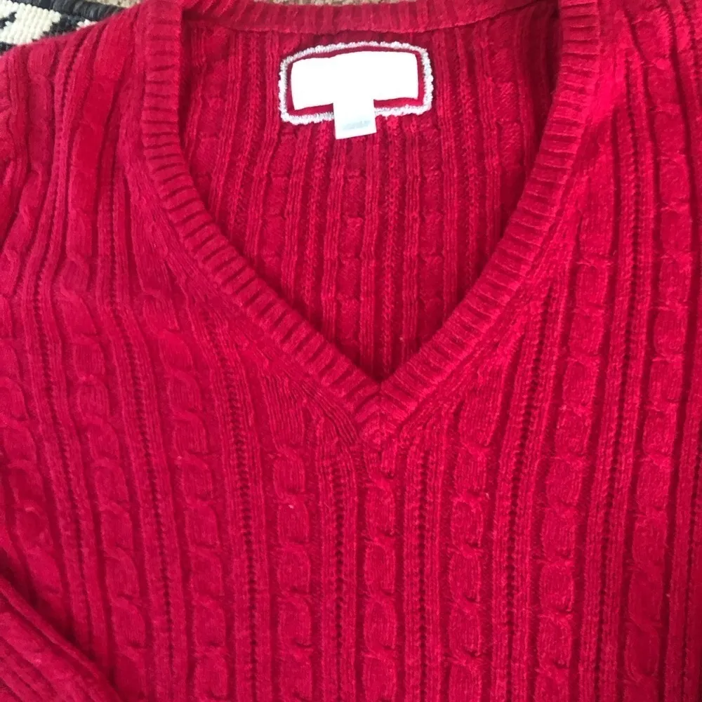 American Eagle V Neck Angora Blend Sweater Red Sz.LG Cable-Knit Cozy Soft LS - Image 4