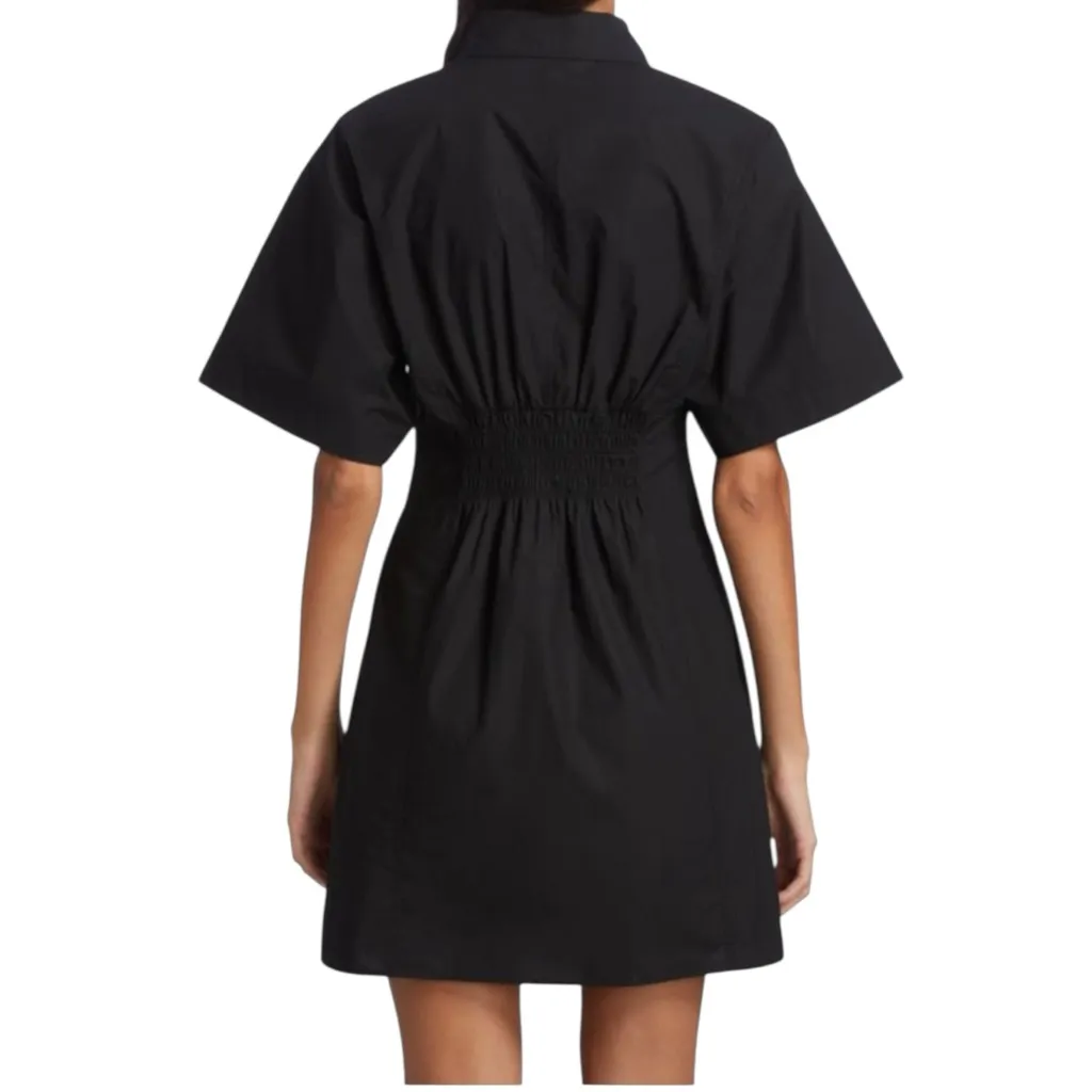 Frame Organic Cotton Smocked Back Black Short Sleeve Mini Shirt Dress MEDIUM - Image 2
