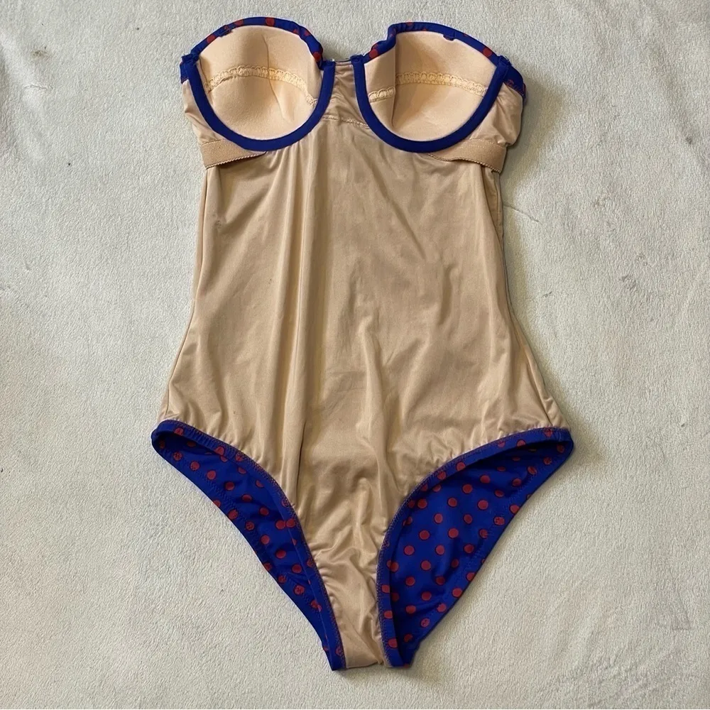J.Crew Vintage Strapless Polka Dot Swimsuit – Blue & Red (Size 0 / XS) - Image 11