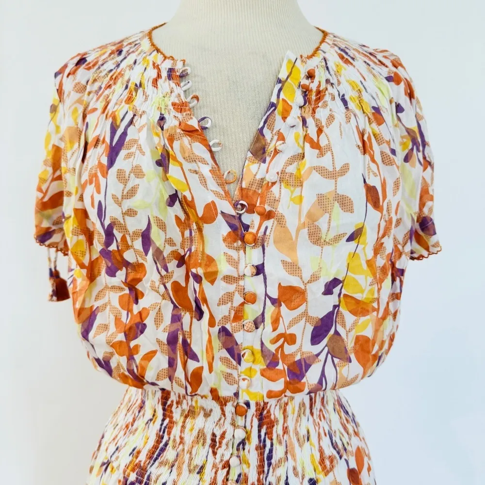 Poupette St Barth short sleeve floral multi button front midi dress NEW - Image 7