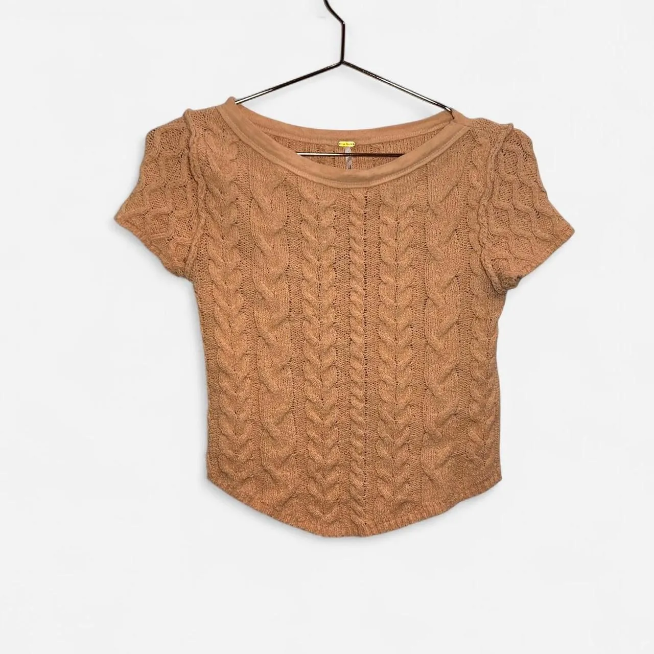Free People Peach Baby Cable Knit Tee – Soft Girl Boho (XS) Orange - Image 4