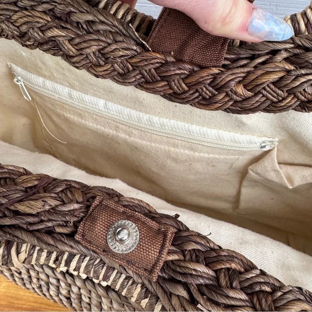 HomeTown HandCrafts Natural Woven Straw Basket Bag Round Handle Summer Vacation Tan - Image 8