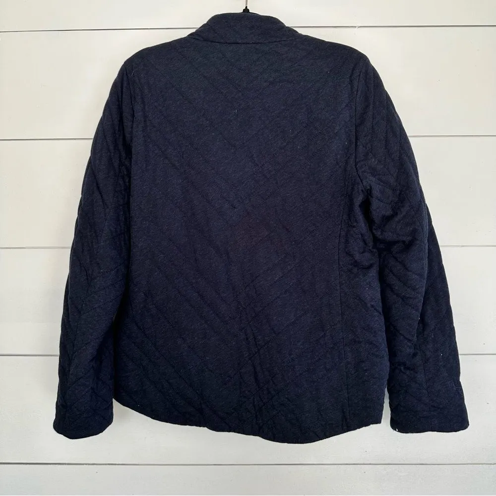 Eileen Fisher Navy Quilted Asymmetrical Zip Jacket Organic Cotton Size Large - Image 4