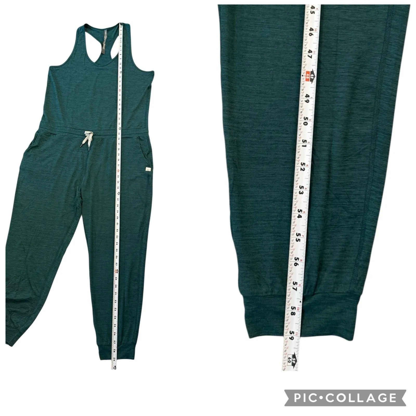 Vuori Lux Sleeveless Jumpsuit Jade Green Heather Racerback Adjustable Waist XL - Image 11