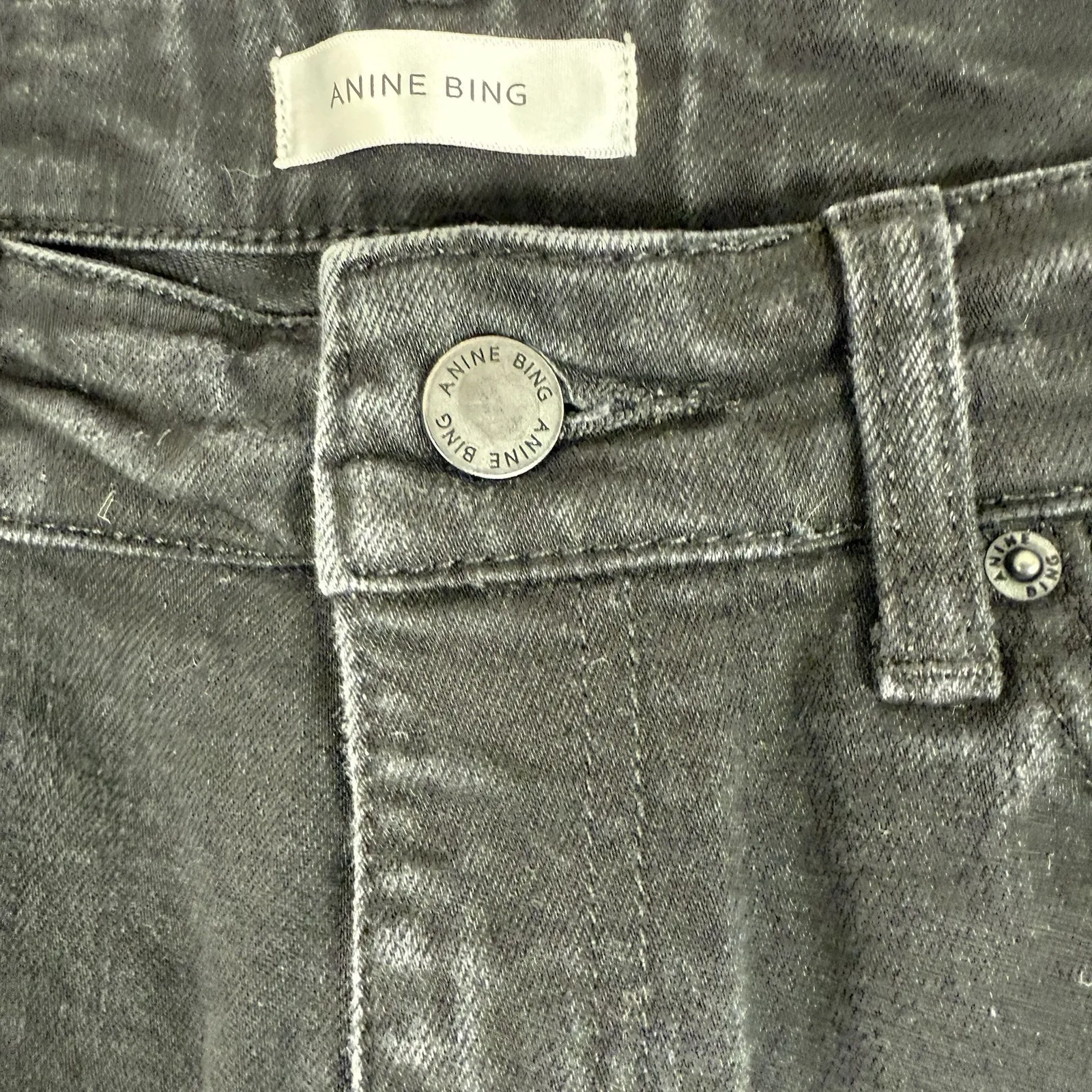 Anine Bing Jeans Womens 28 Black Raw Hem Straight Leg Cropped Mid Rise - Image 6