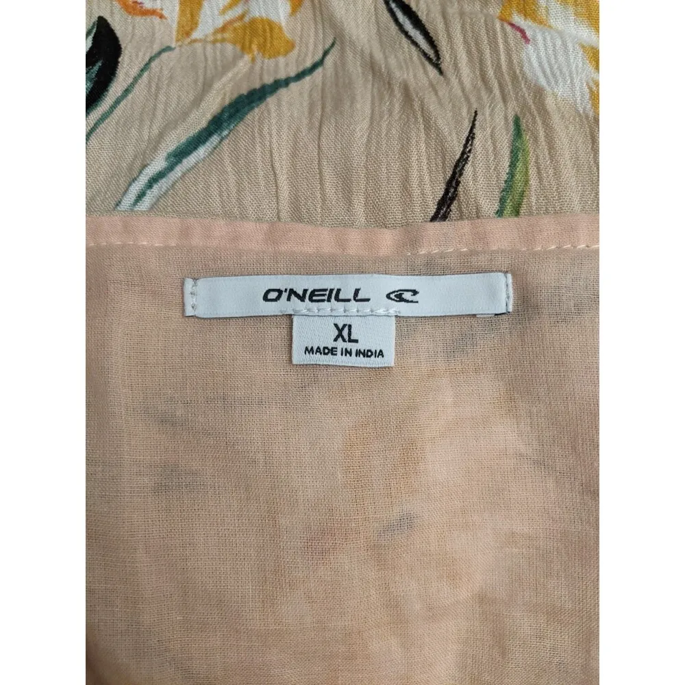 O’Neil Pink Floral Mini Dress Sz XL Pull Over Tie Sides Vacation Tropical Surf - Image 12