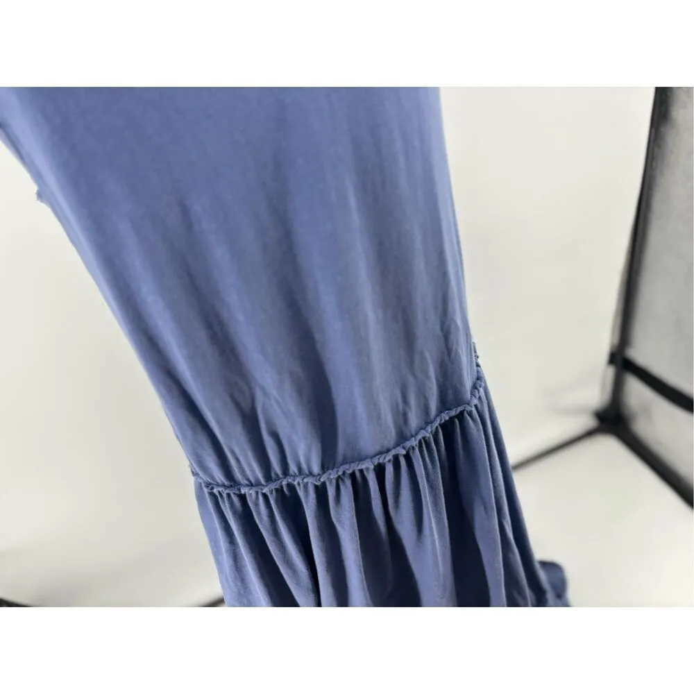 AERIE Tiered Blue Maxi Dress Raw Hem Women’s Size Large Sleeveless 60% Cotton - Image 6