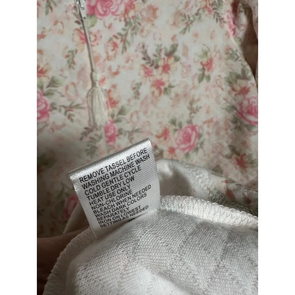 Miss Elaine Medium House Coat Robe Floral Womens Quilted Zip Pink White Womens - Image 12