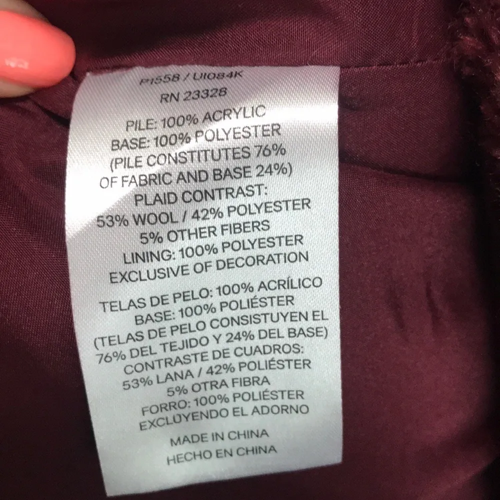 Pendleton Burgundy Fuzzy Furry Zip Jacket Medium - Image 9