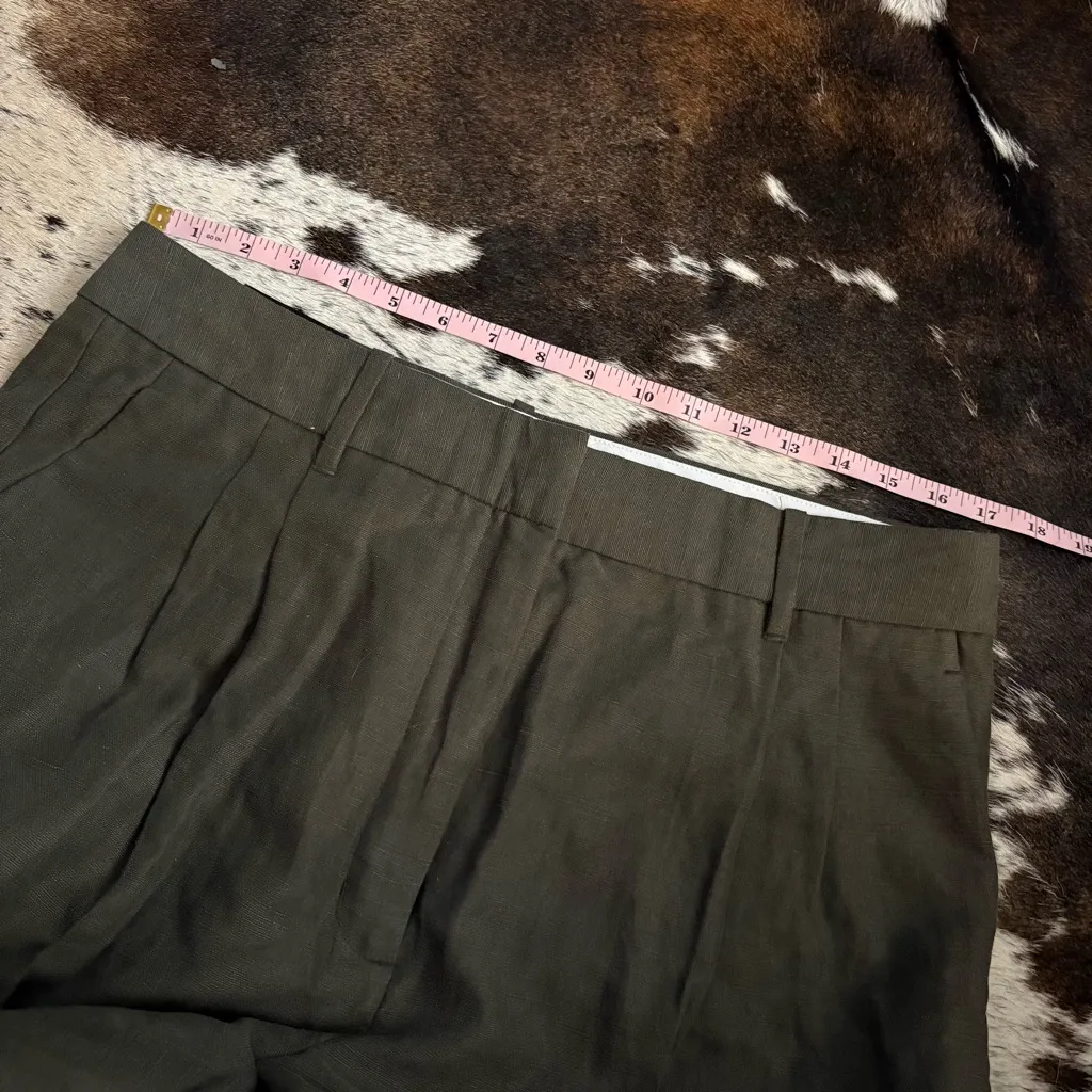 ARITZIA Effortless Linen Wide Leg Trouser Pants In Dark Olive Green Size 14 NWT - Image 7
