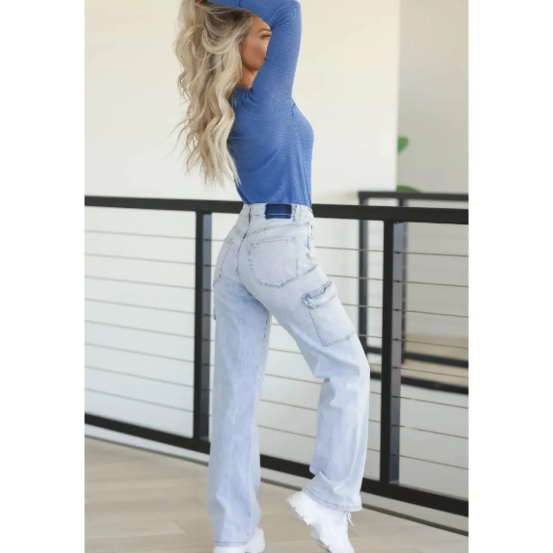 VERVET 90s Vintage Straight Leg Cargo‎ Jeans Light Wash Size 27 Blue - Image 3