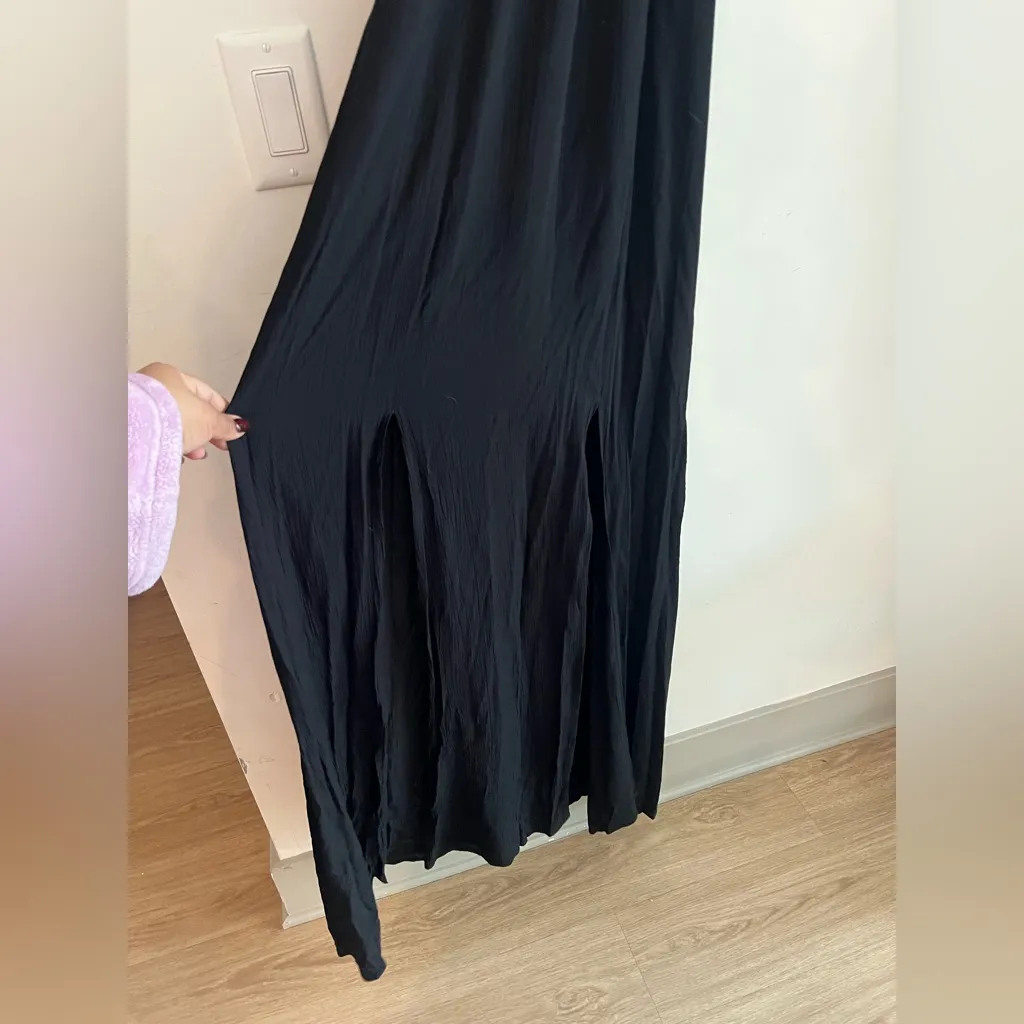 BCBGeneration Black Maxi Dress Size 4 Front Crisscross Cutout Mesh Panel Slit - Image 7