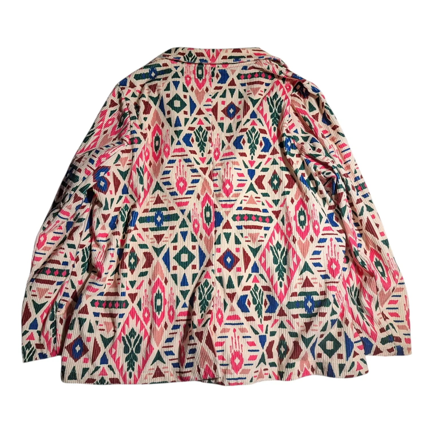 Savanna Jane Ivory Pink Green Aztec Tribal Print Corduroy Blazer Jacket Sz 1X - Image 2