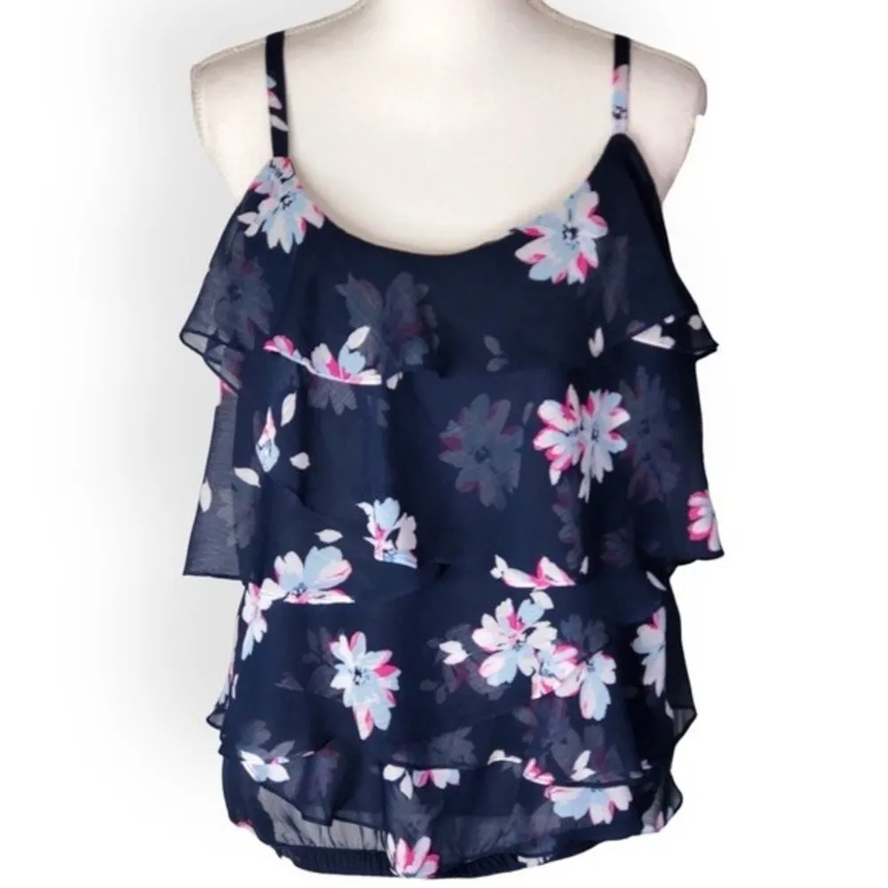 Torrid Navy Floral Chiffon Layered Ruffle Cami Top - Image 87