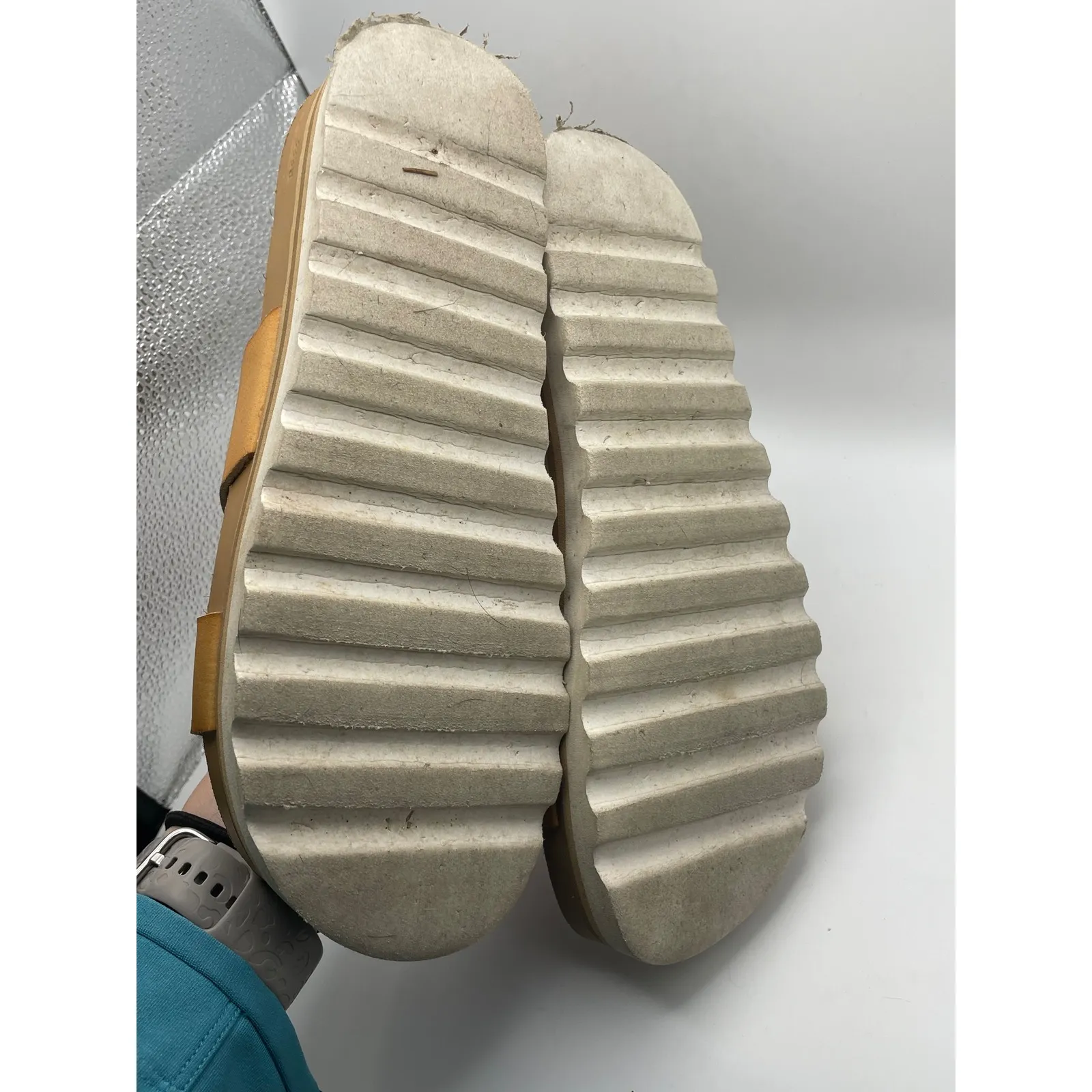 Reef Women's Tan Leather Double Strap Cork Platform Slide Sandals Size 9 - Image 7