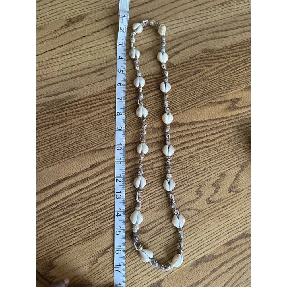 Vintage Hawaiian Cowrie & Mini Conch Sea Shell Necklace Natural Boho Beaded Lei Brown - Image 5